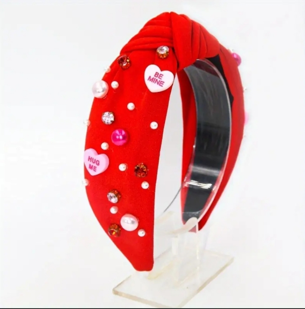 New! Valentine's Day Knotted Headband Faux Pearl & Faux Diamonds. Stylish!